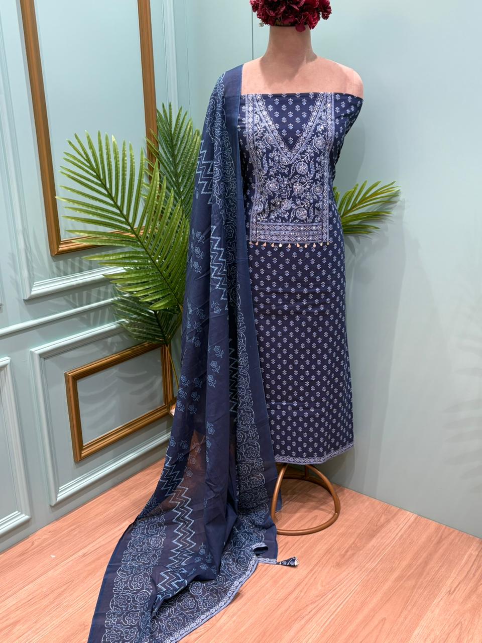 Beautiful unstitched cotton suit set