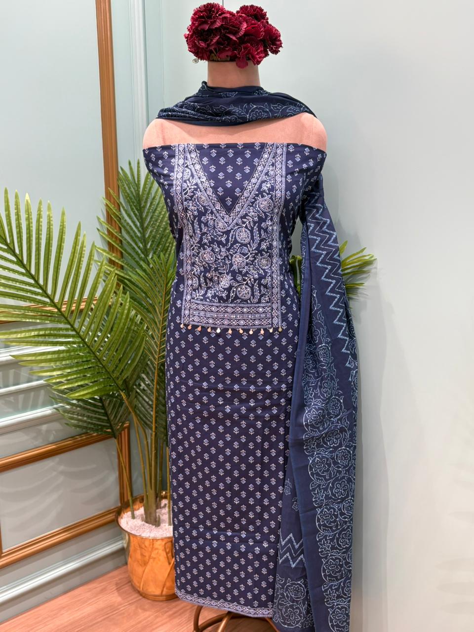 Beautiful unstitched cotton suit set