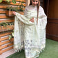 Unstitched suit set is crafted in premium Jamdani cotton fabric