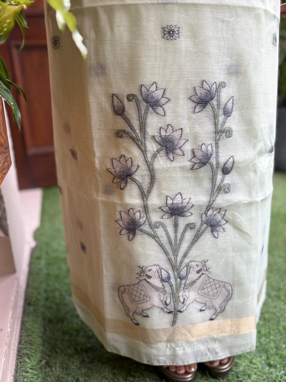 Unstitched suit set is crafted in premium Jamdani cotton fabric