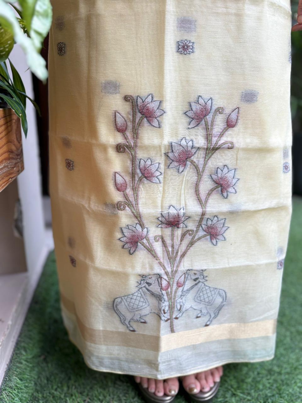 Unstitched suit set is crafted in premium Jamdani cotton fabric