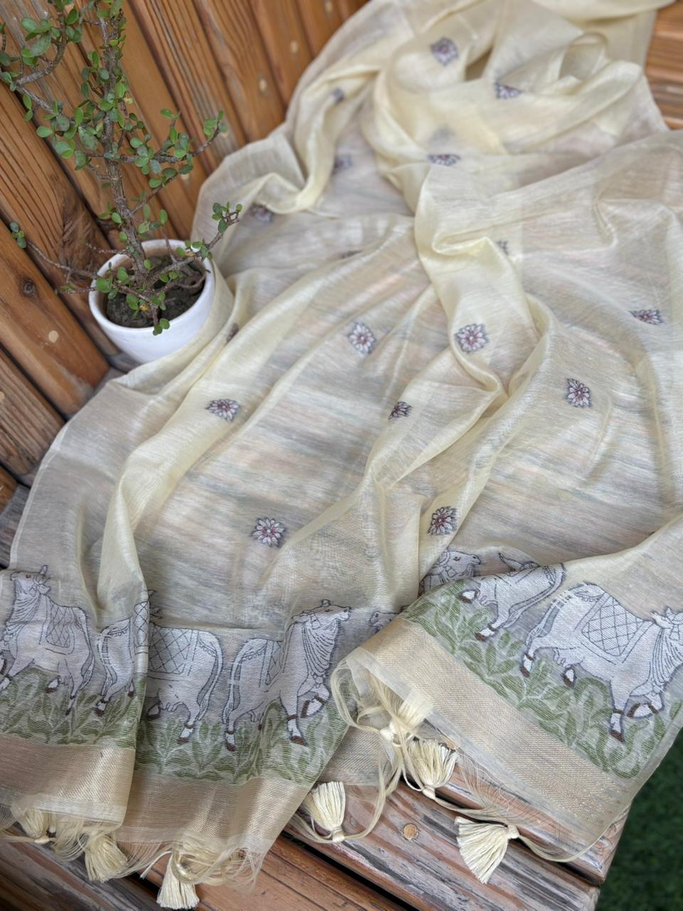 Unstitched suit set is crafted in premium Jamdani cotton fabric