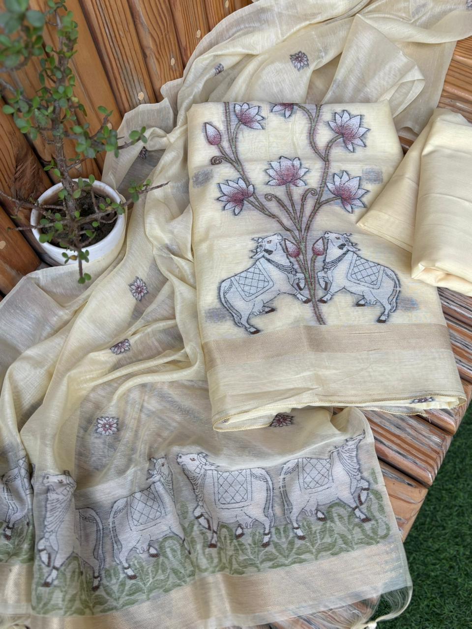 Unstitched suit set is crafted in premium Jamdani cotton fabric