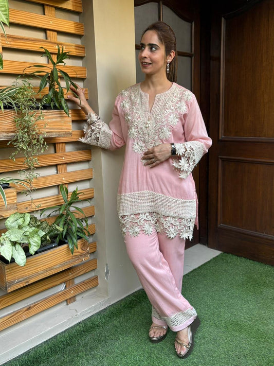 Elegant cord set is crafted in soft and breathable mul cotton fabric