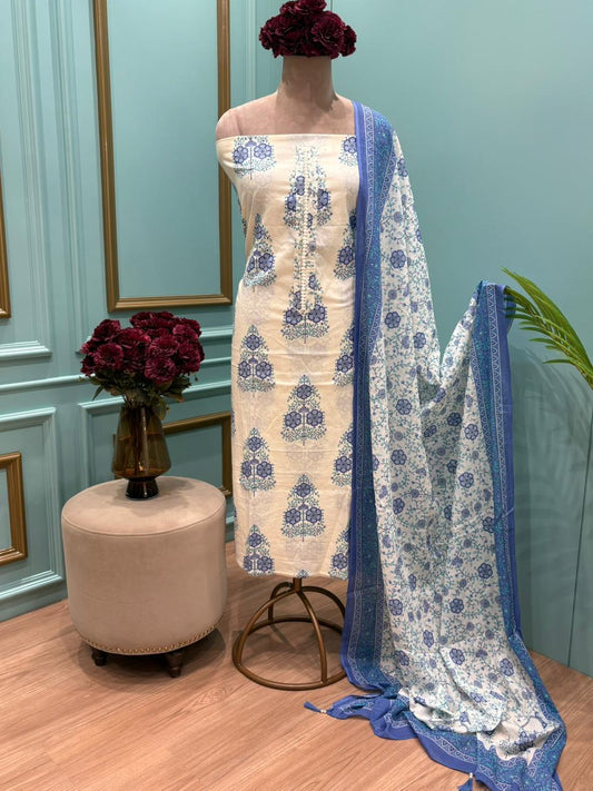 Elegance in this beautifully designed unstitched suit set