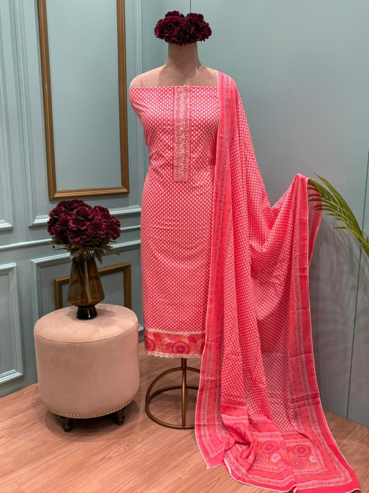 Elegance with this beautifully designed unstitched suit set