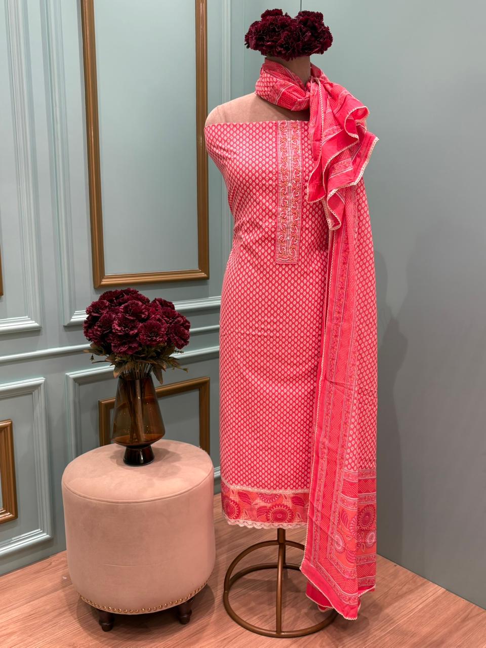 Elegance with this beautifully designed unstitched suit set