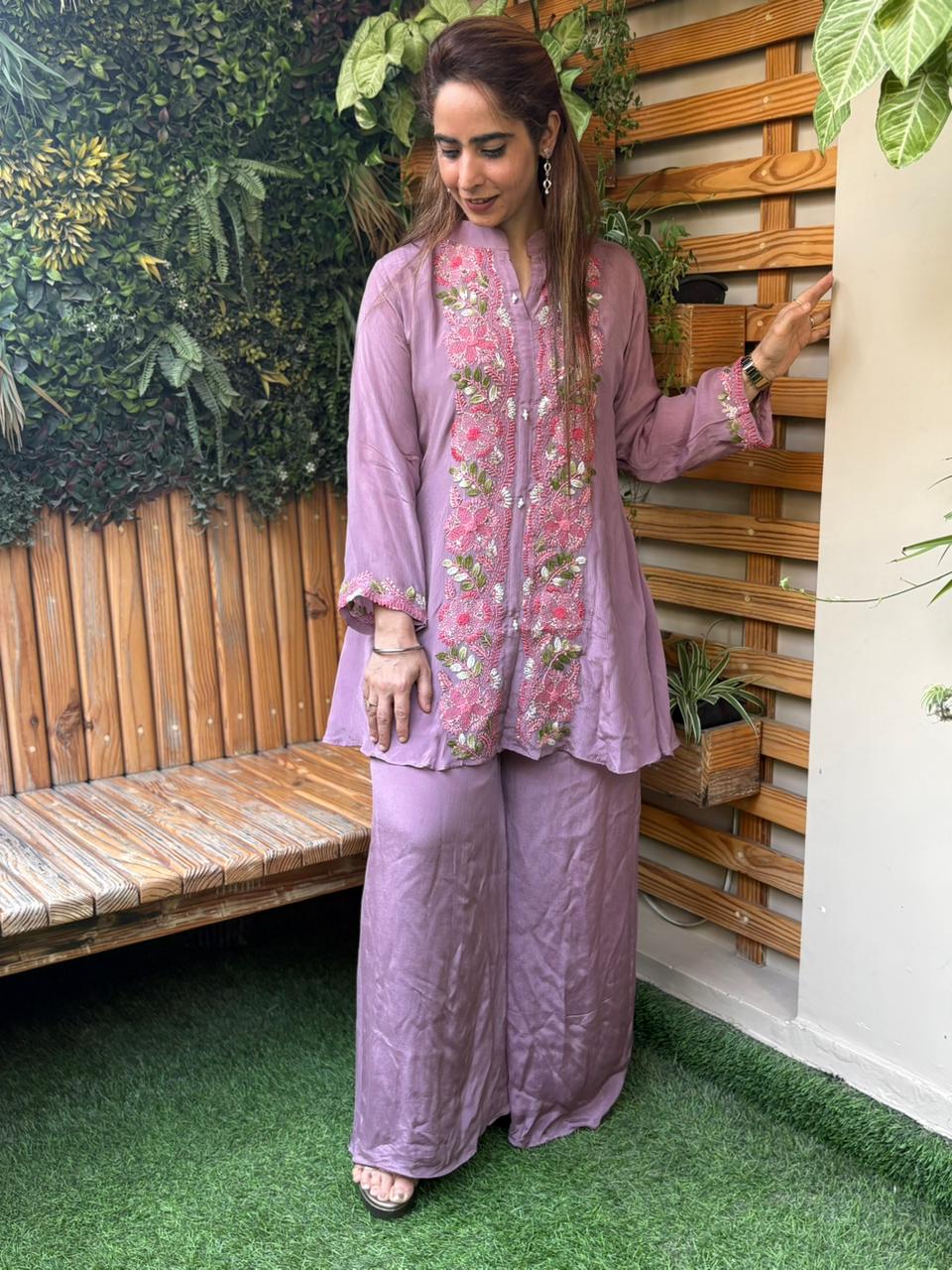 Stunning cord set crafted in graceful Chinon fabric