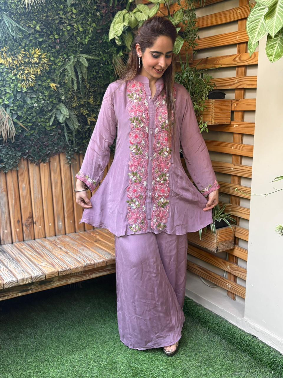 Stunning cord set crafted in graceful Chinon fabric