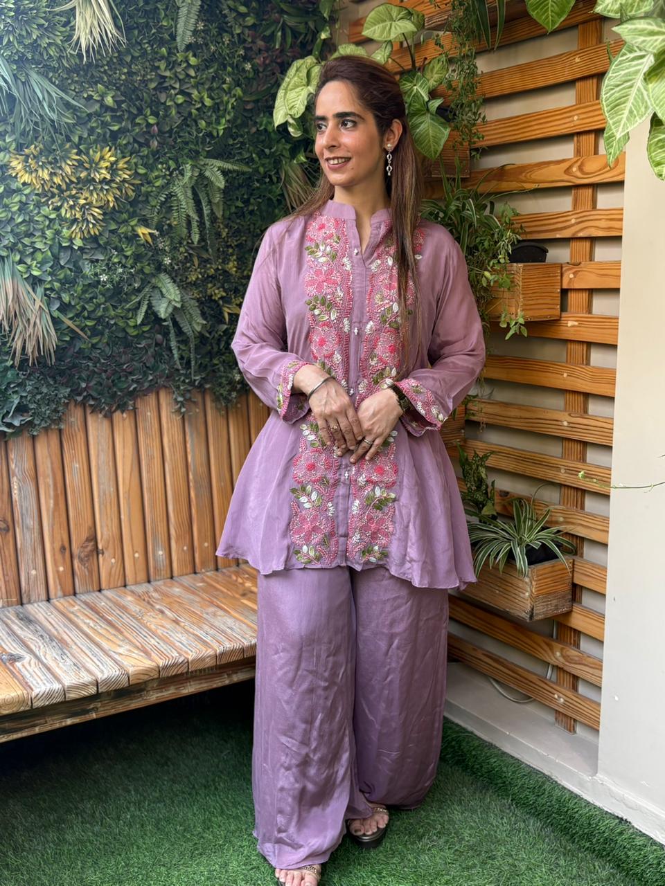 Stunning cord set crafted in graceful Chinon fabric