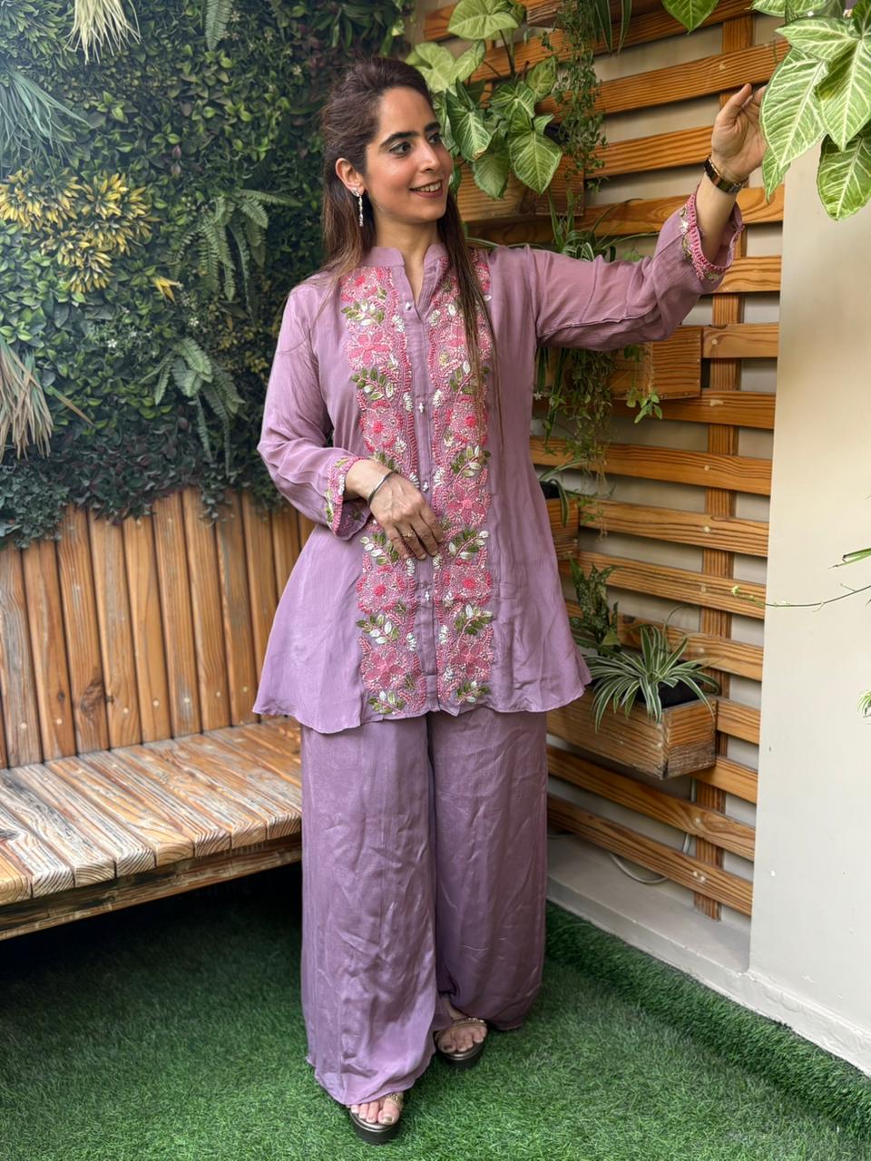 Stunning cord set crafted in graceful Chinon fabric