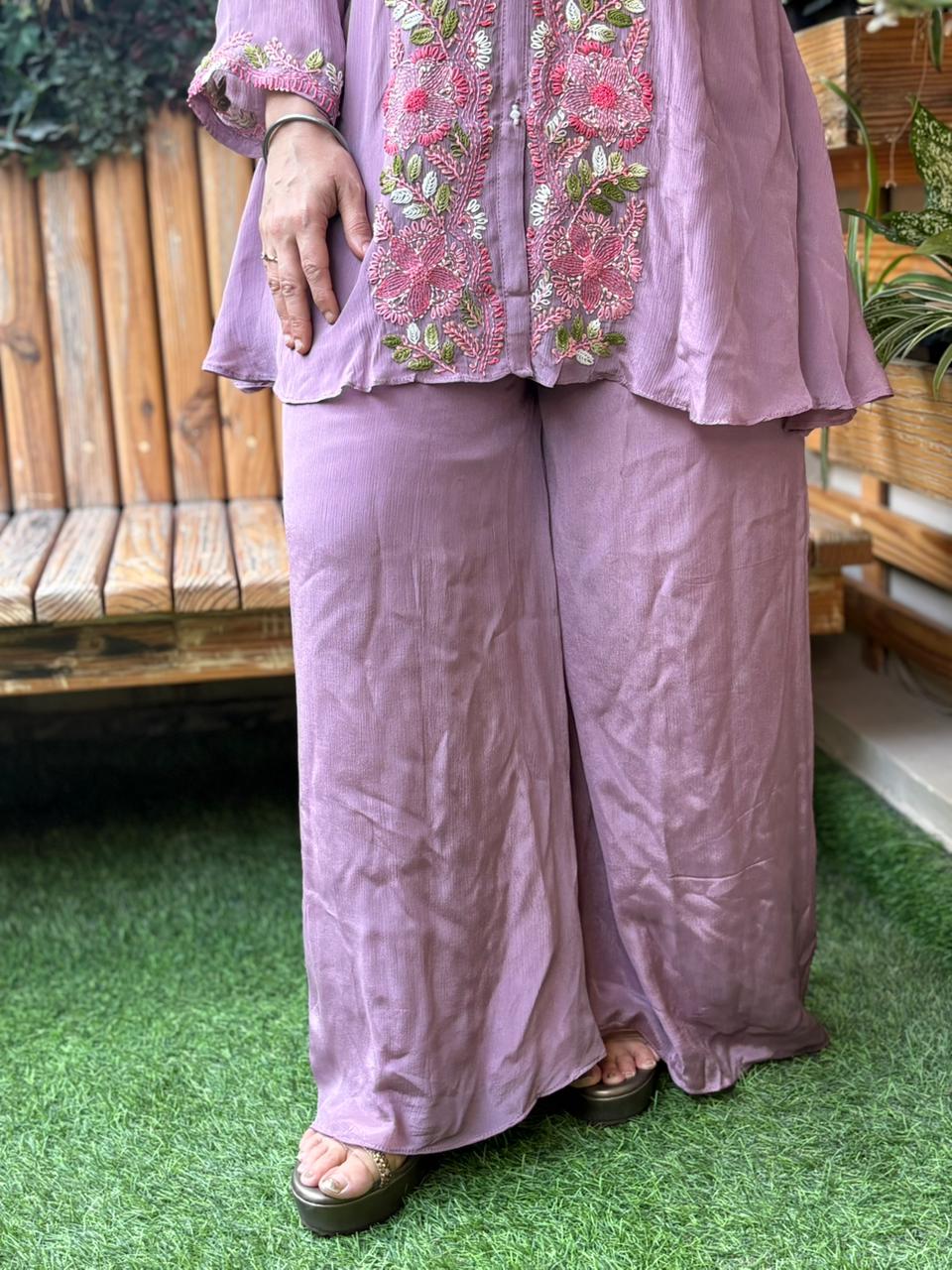 Stunning cord set crafted in graceful Chinon fabric