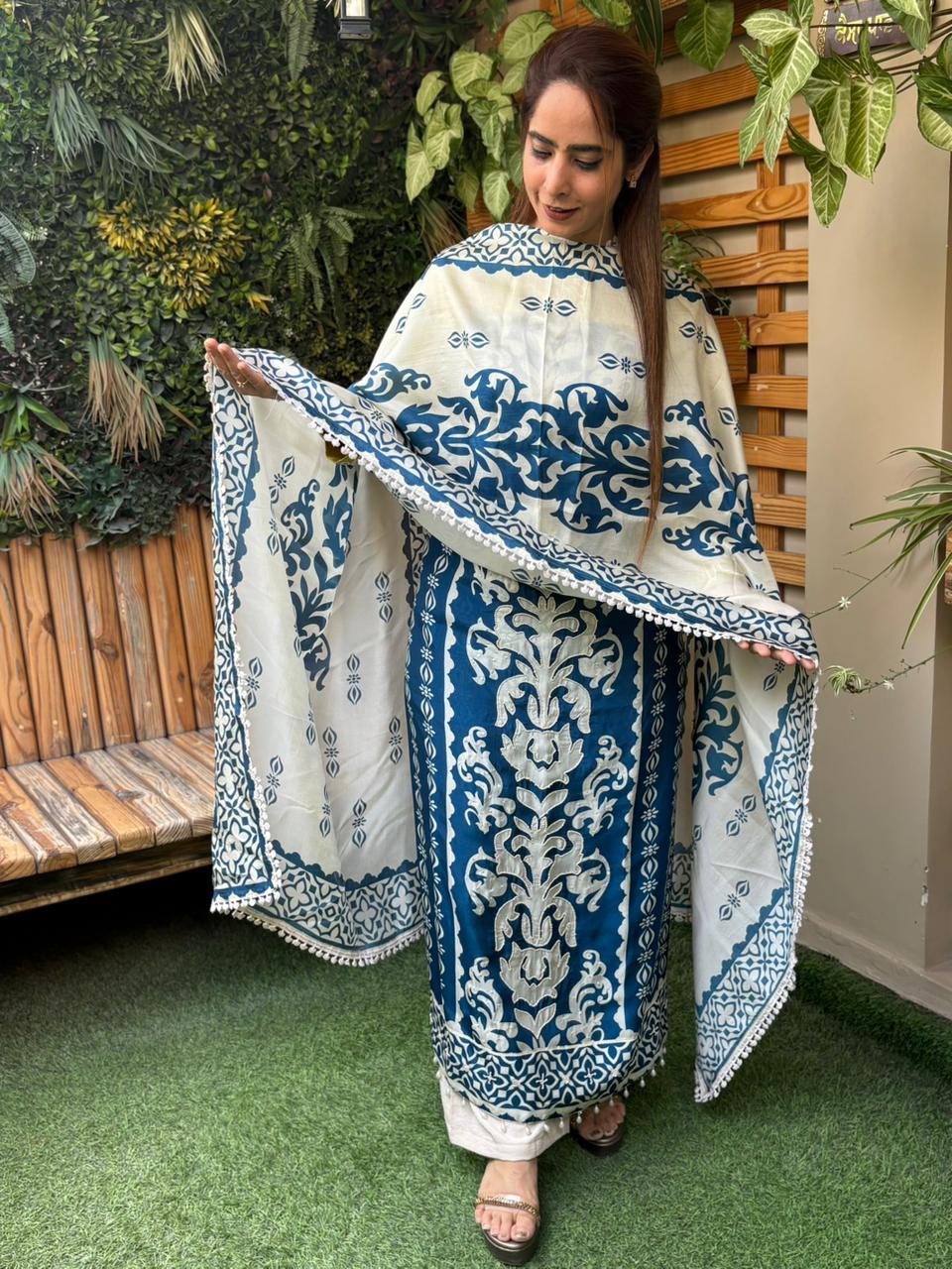 Beautifully designed unstitched cotton silk suit