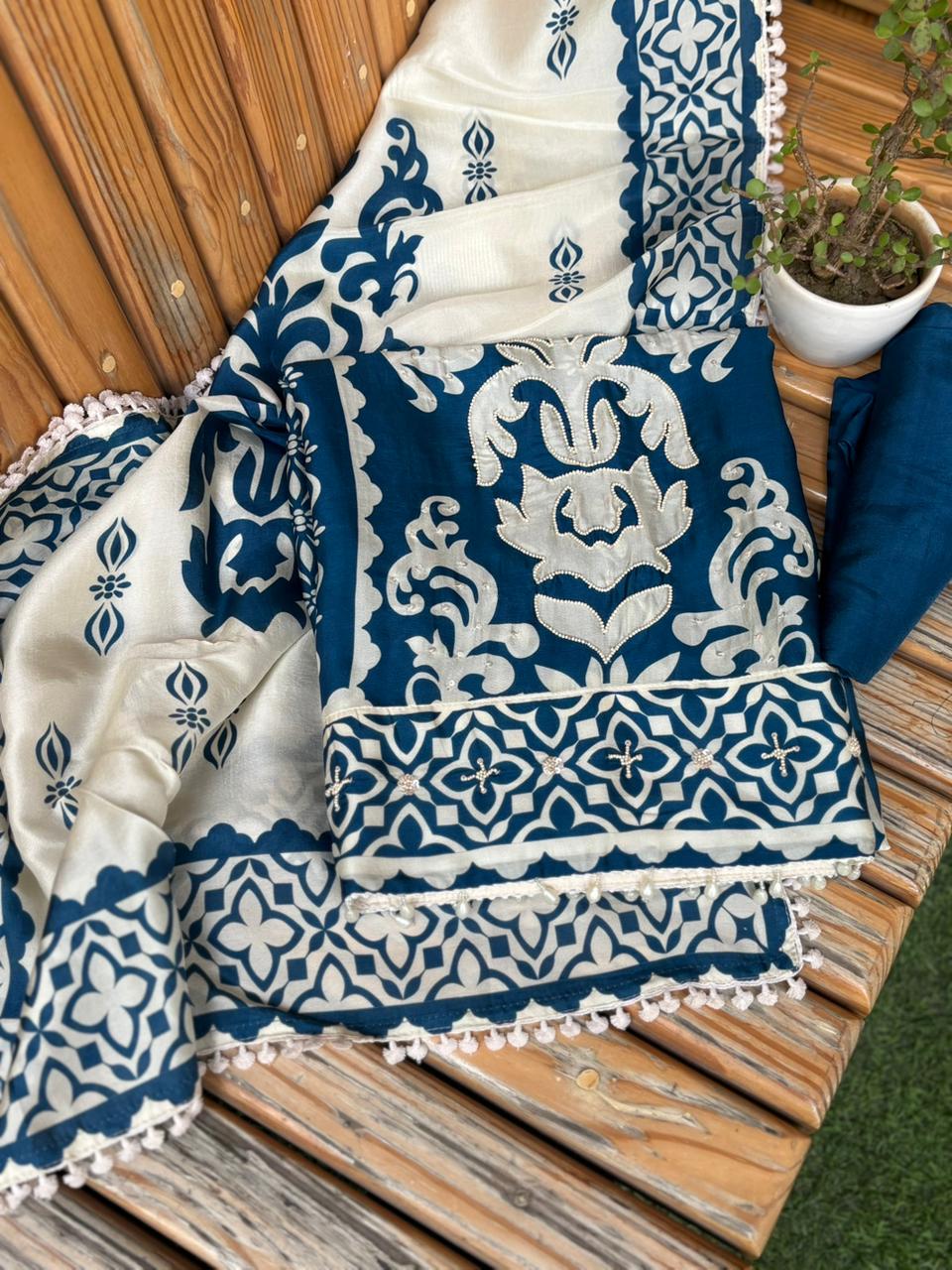 Beautifully designed unstitched cotton silk suit
