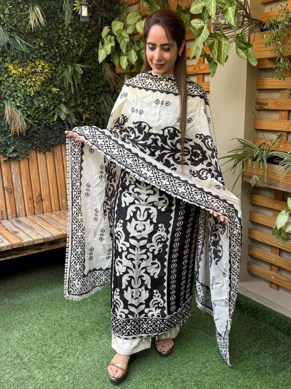 Beautifully designed unstitched cotton silk suit