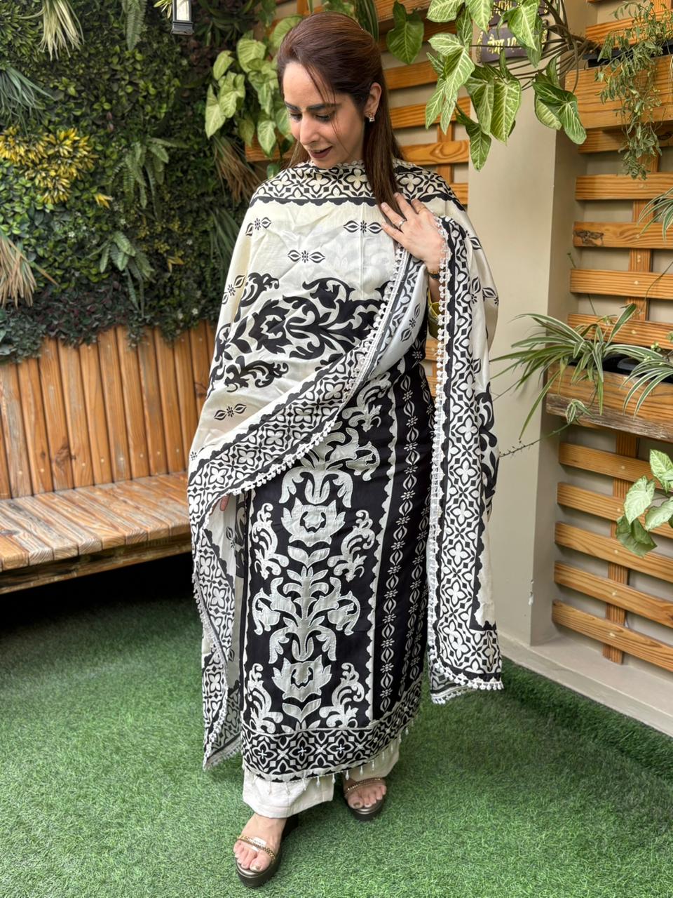 Beautifully designed unstitched cotton silk suit