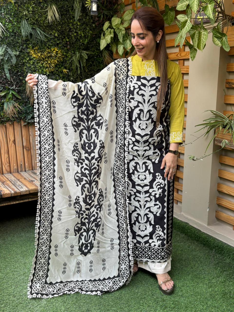 Beautifully designed unstitched cotton silk suit