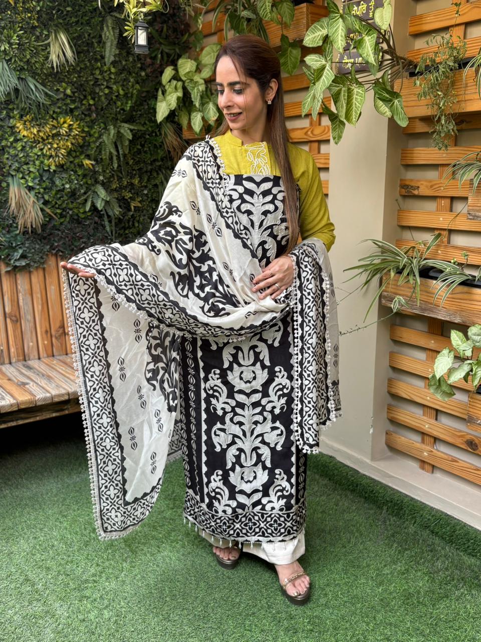 Beautifully designed unstitched cotton silk suit