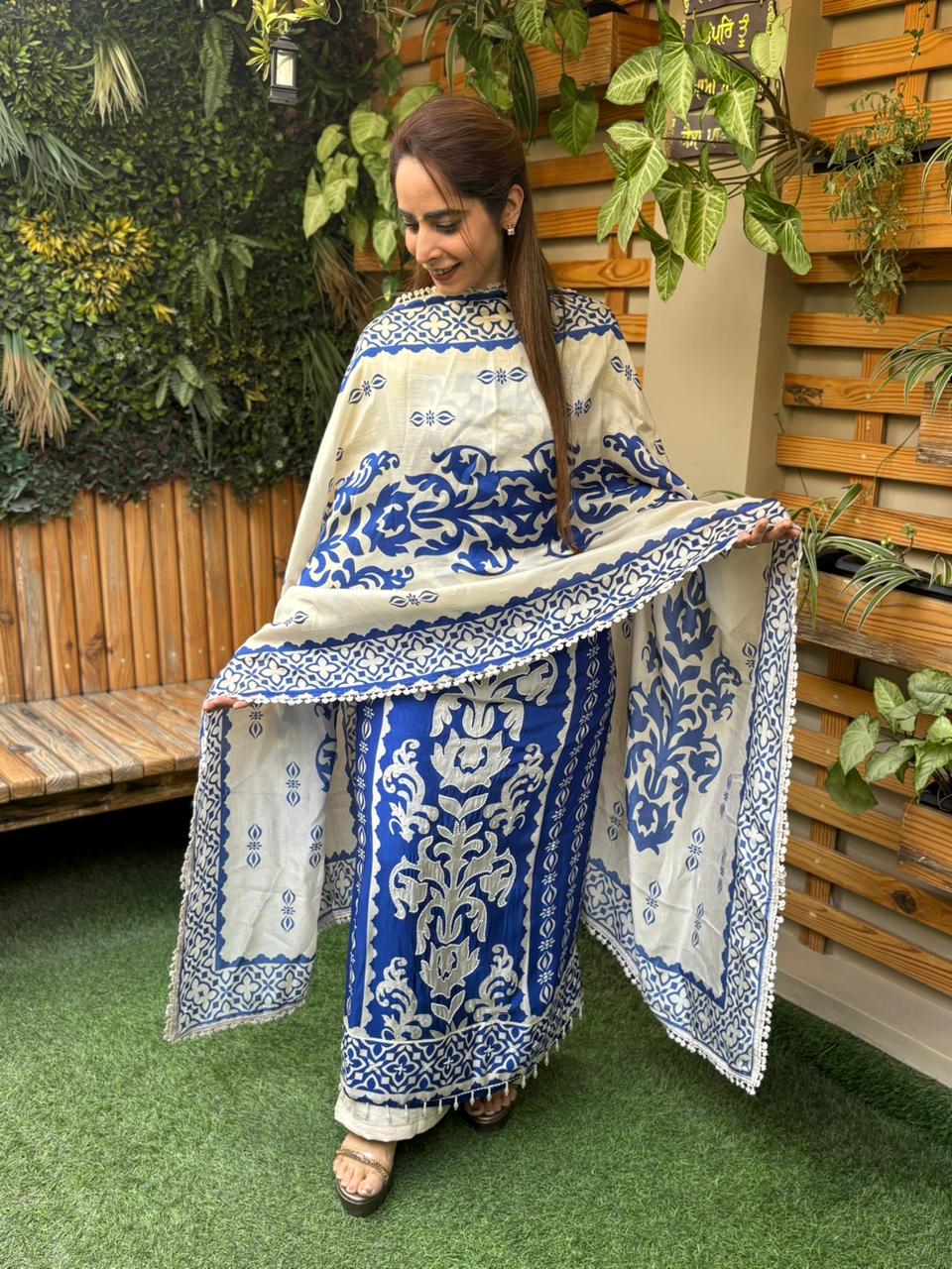 Beautifully designed unstitched cotton silk suit