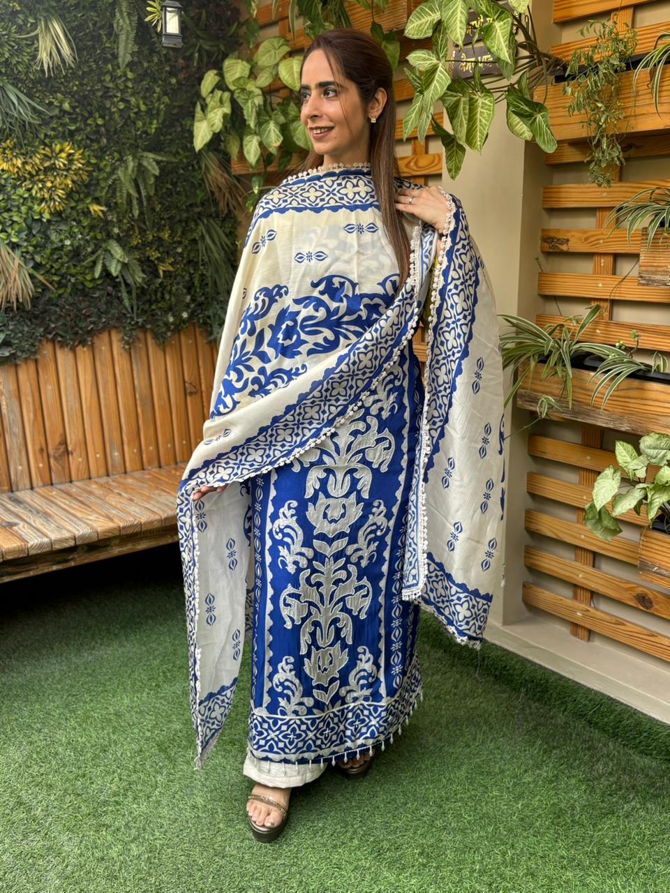 Beautifully designed unstitched cotton silk suit