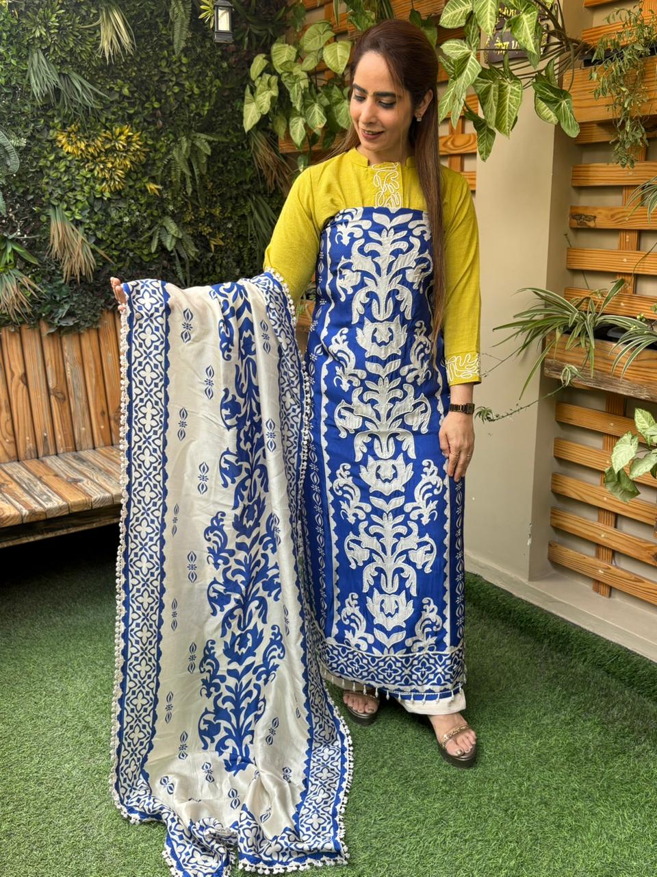 Beautifully designed unstitched cotton silk suit