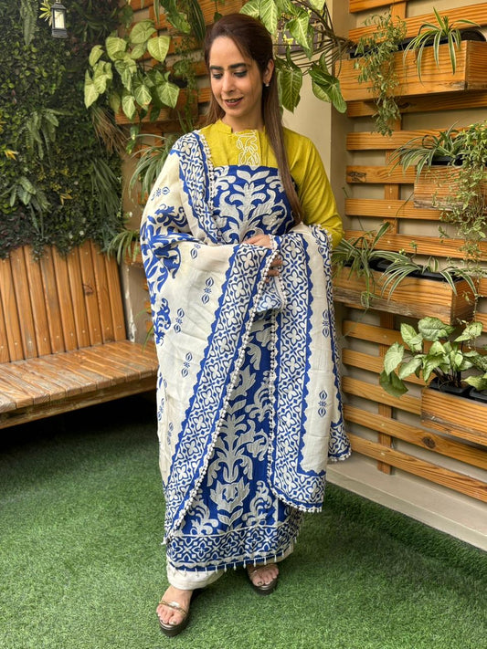 Beautifully designed unstitched cotton silk suit