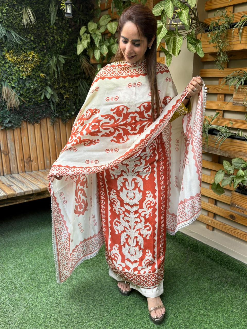 Beautifully designed unstitched cotton silk suit