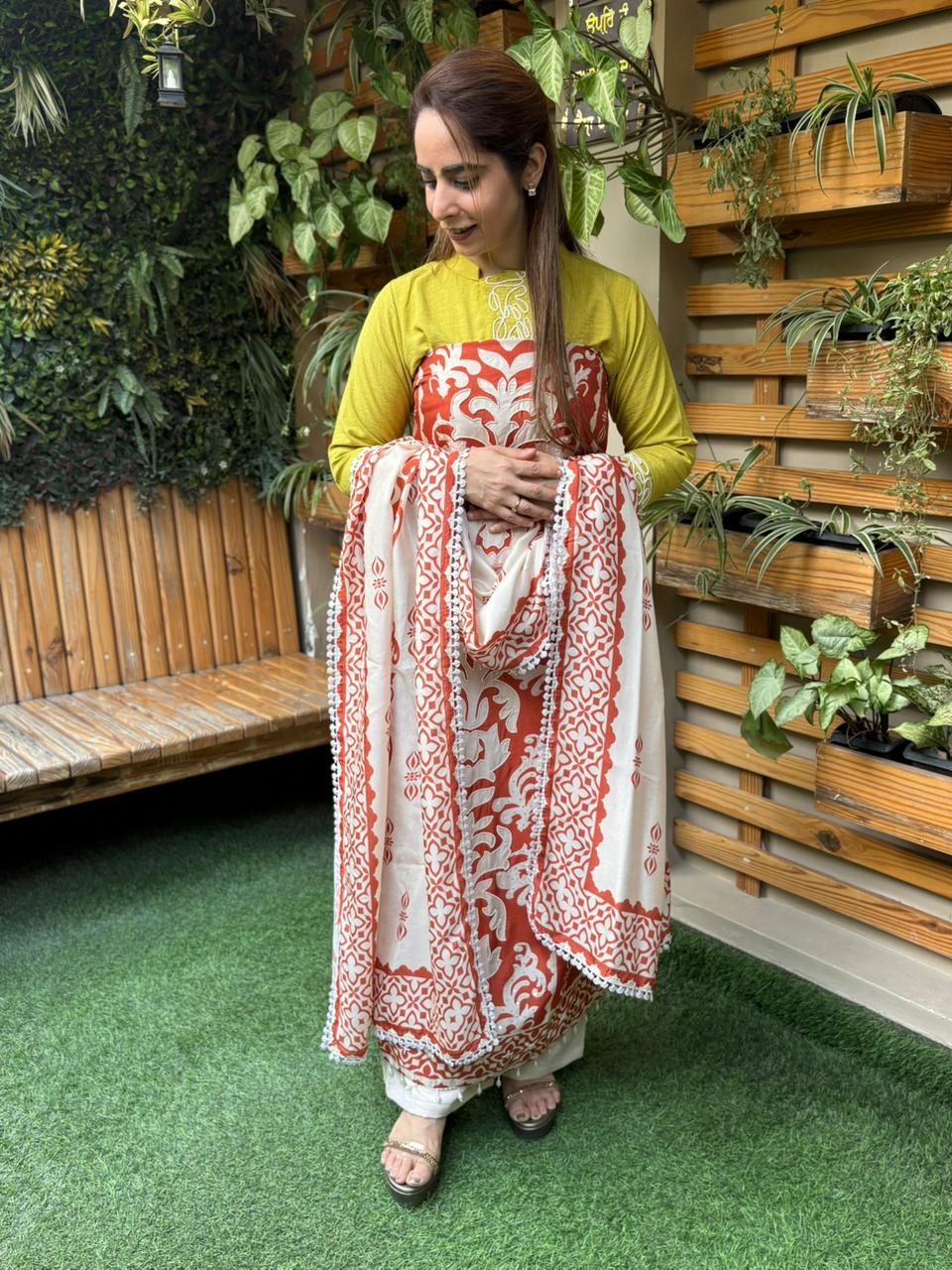 Beautifully designed unstitched cotton silk suit