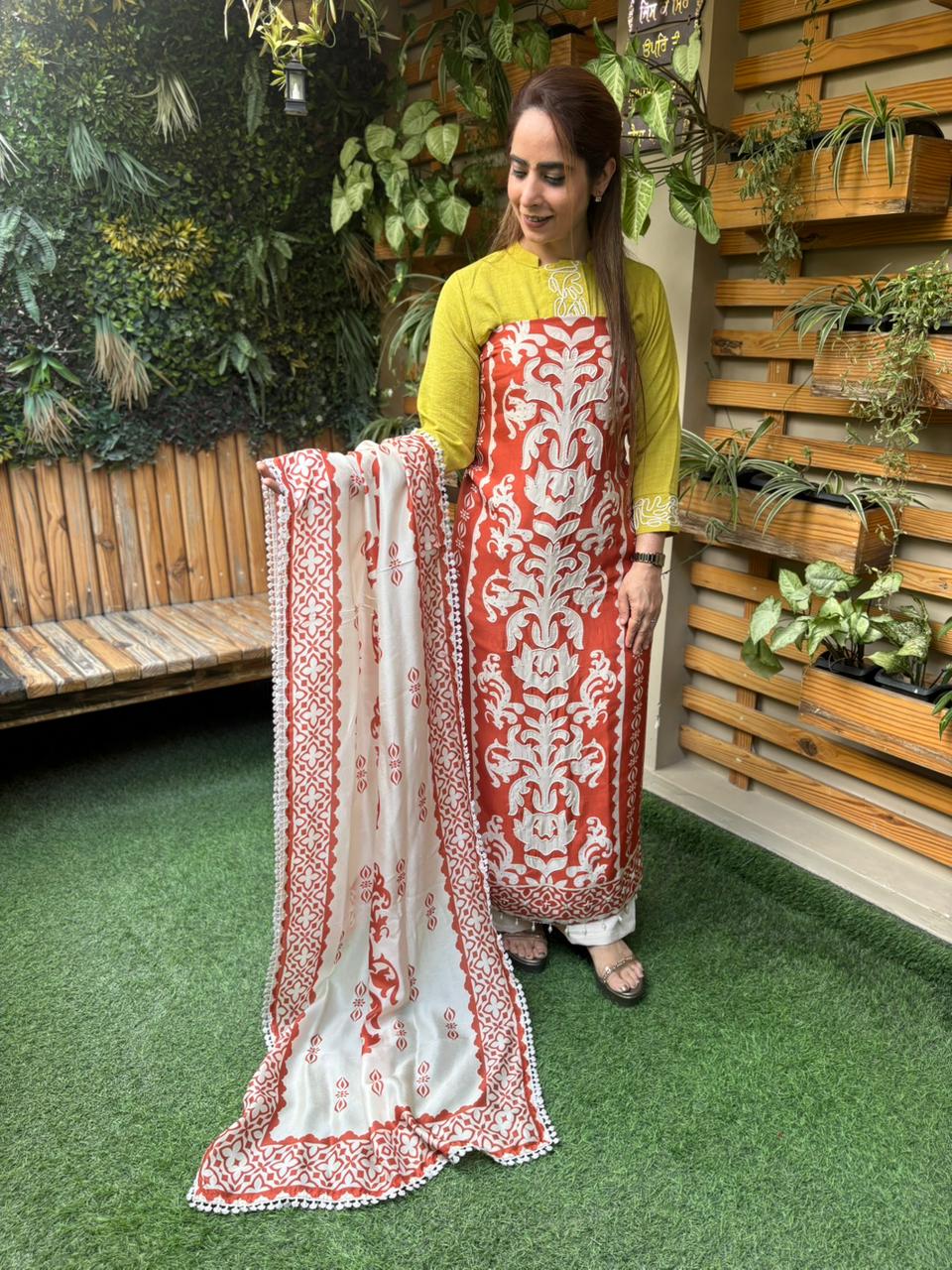 Beautifully designed unstitched cotton silk suit