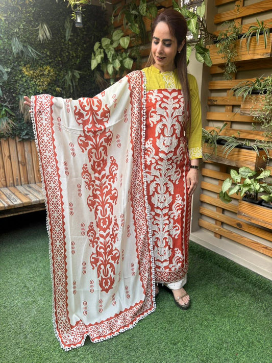 Beautifully designed unstitched cotton silk suit