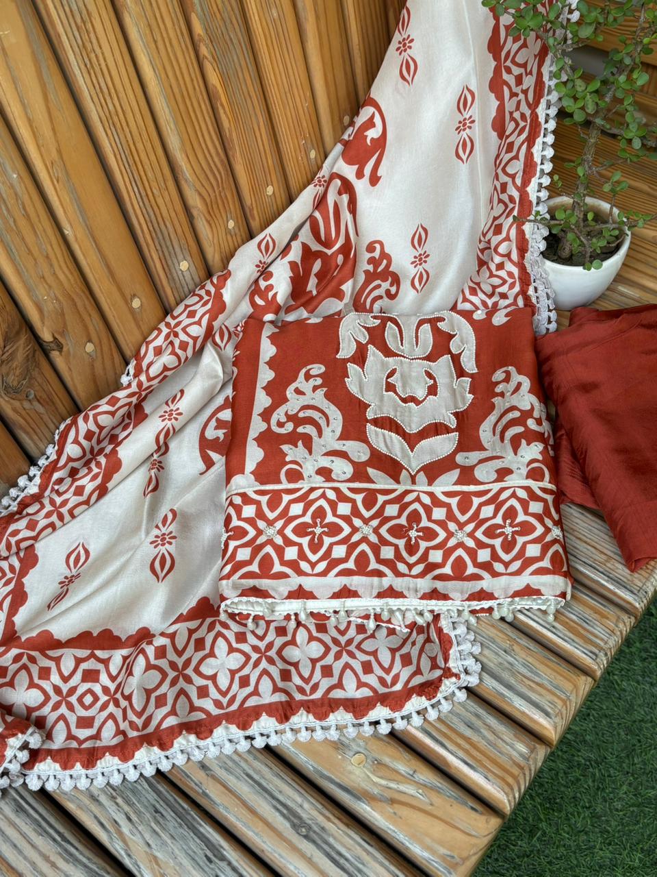 Beautifully designed unstitched cotton silk suit