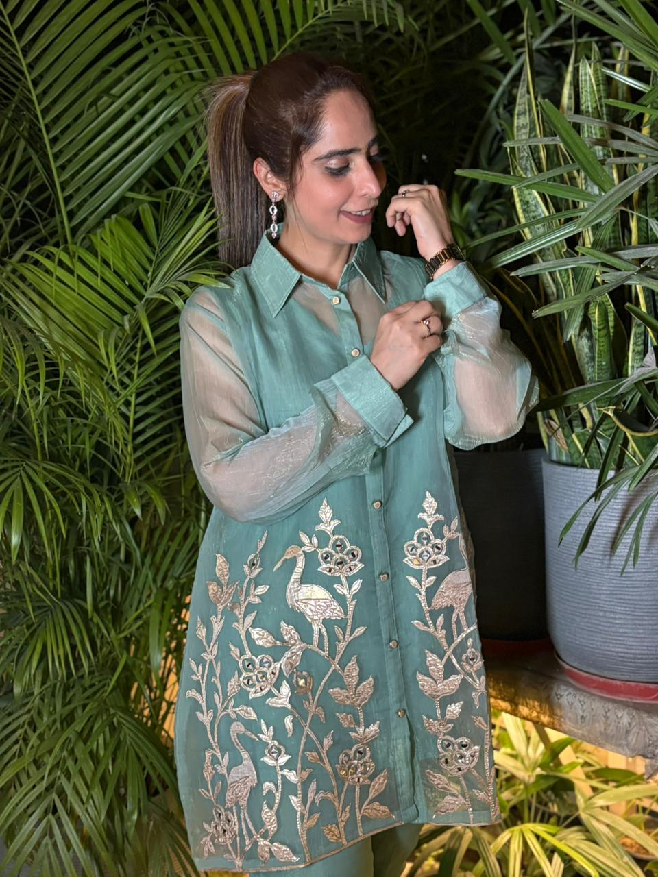 Cord set crafted in luxurious tissue shimmer fabric