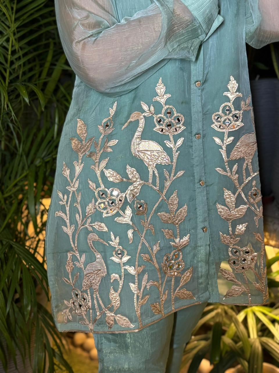 Cord set crafted in luxurious tissue shimmer fabric