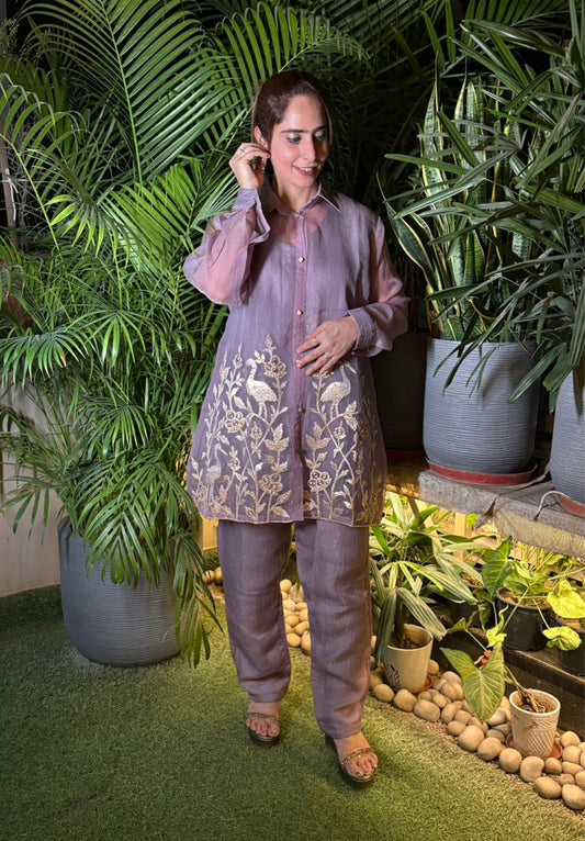 Cord set crafted in luxurious tissue shimmer fabric