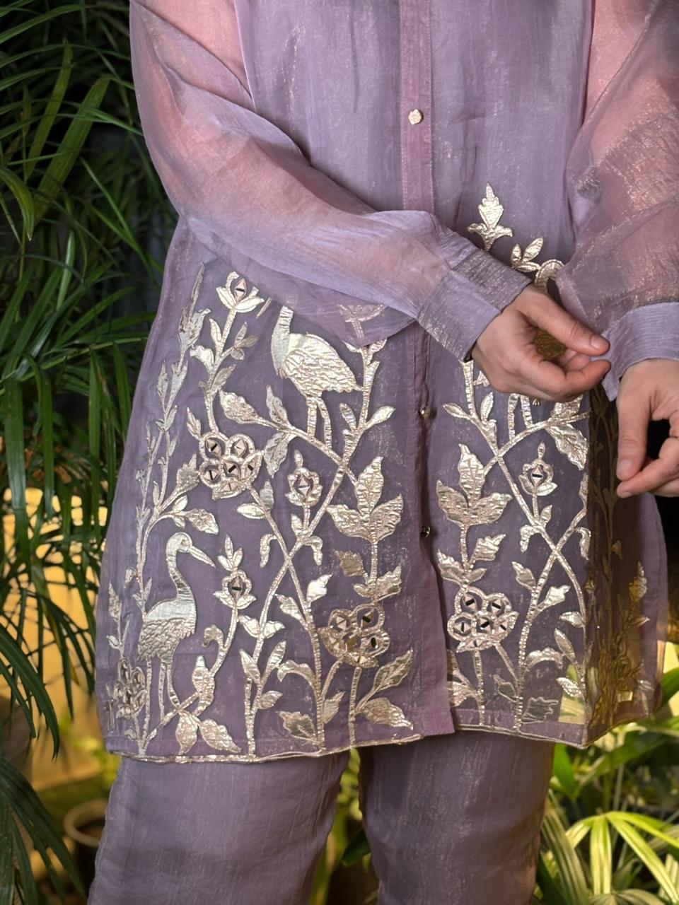 Cord set crafted in luxurious tissue shimmer fabric