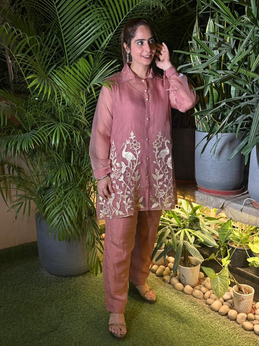 Cord set crafted in luxurious tissue shimmer fabric