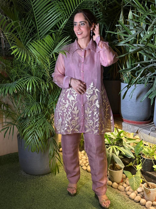 Cord set crafted in luxurious tissue shimmer fabric