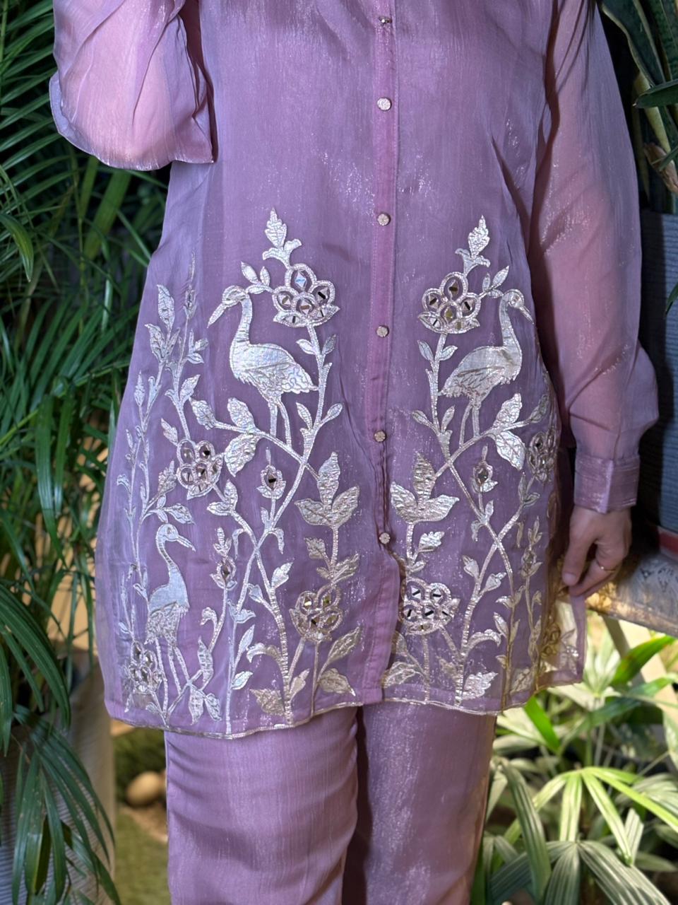 Cord set crafted in luxurious tissue shimmer fabric