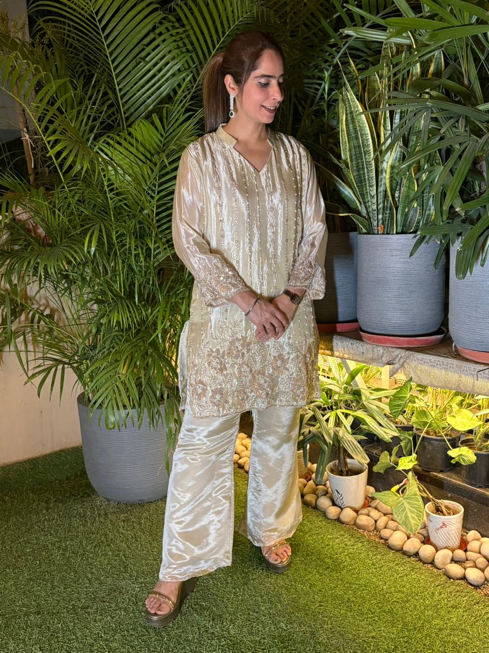 Stunning cord set crafted in luxurious tissue shimmer fabric