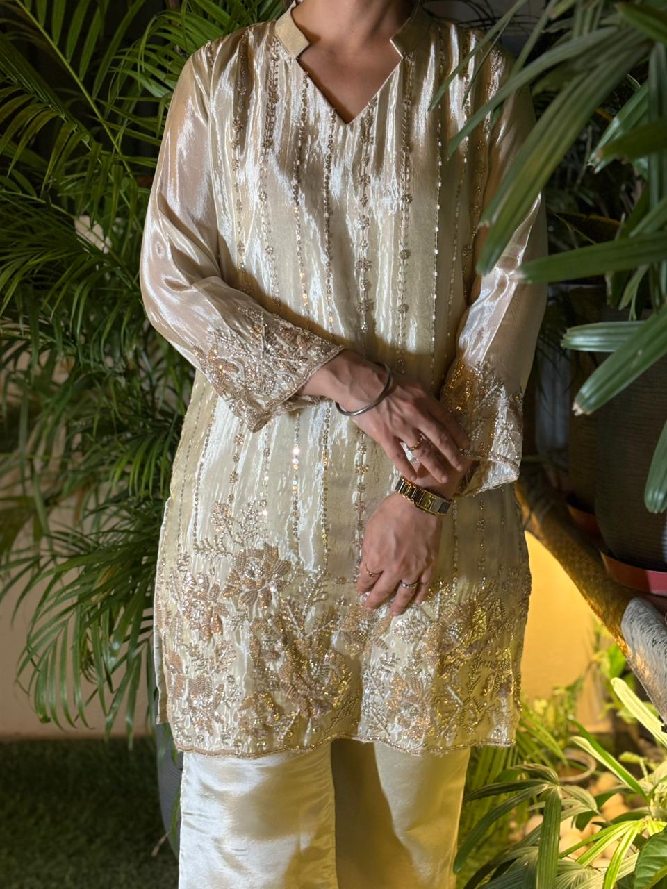 Stunning cord set crafted in luxurious tissue shimmer fabric