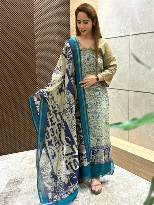 Effortless elegance with this beautiful Maheshwari cotton unstitched suit,