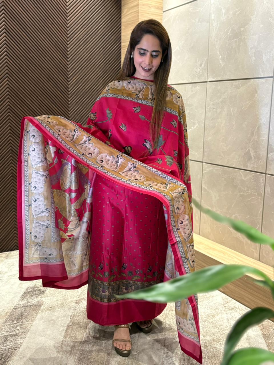 Stunning Maheshwari cotton unstitched suit