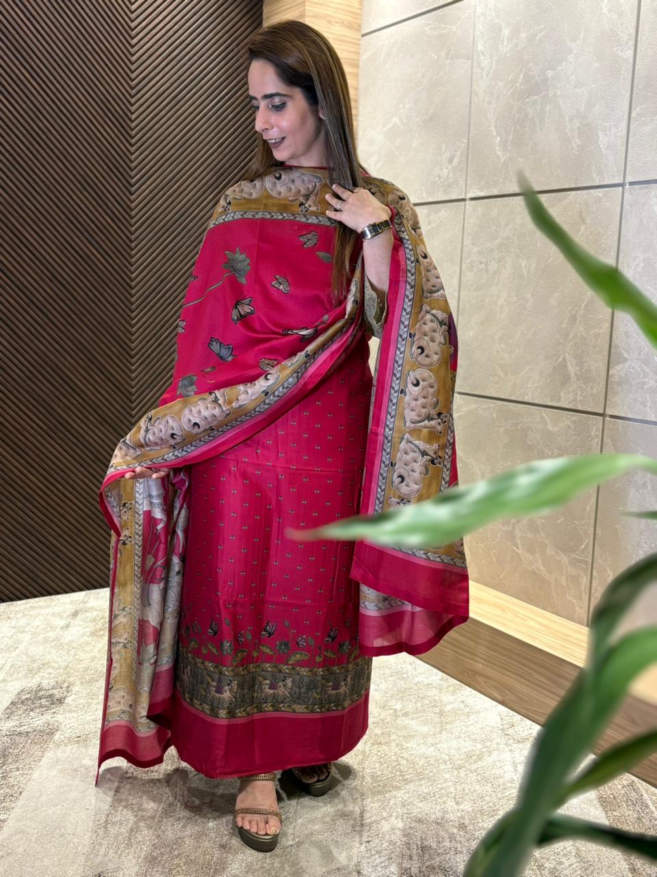 Stunning Maheshwari cotton unstitched suit