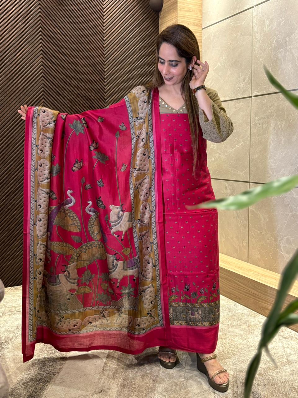 Stunning Maheshwari cotton unstitched suit
