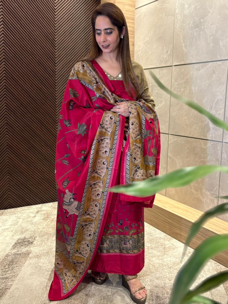Stunning Maheshwari cotton unstitched suit