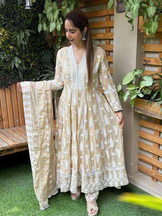 Beautiful mul cotton Anarkali set