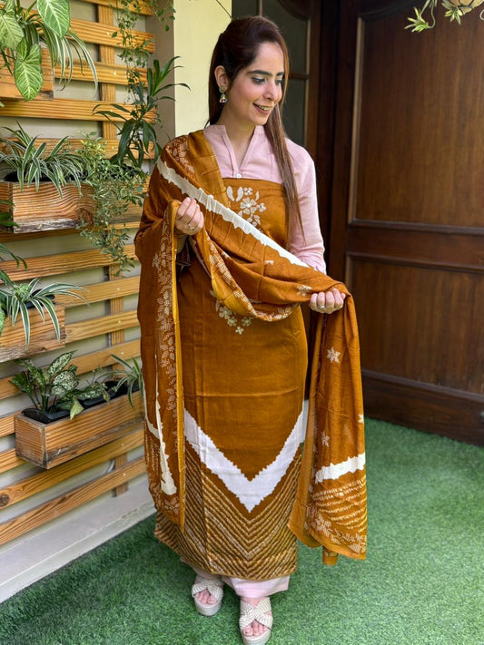 Beautiful unstitched muslin cotton suit set