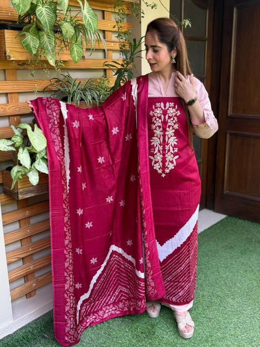 Beautiful unstitched muslin cotton suit set
