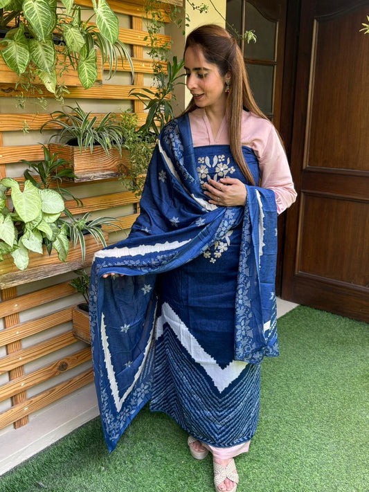 Beautiful unstitched muslin cotton suit set