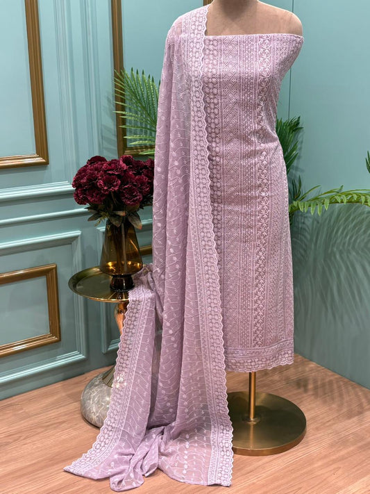 Unstitched suit crafted in flowy georgette fabric